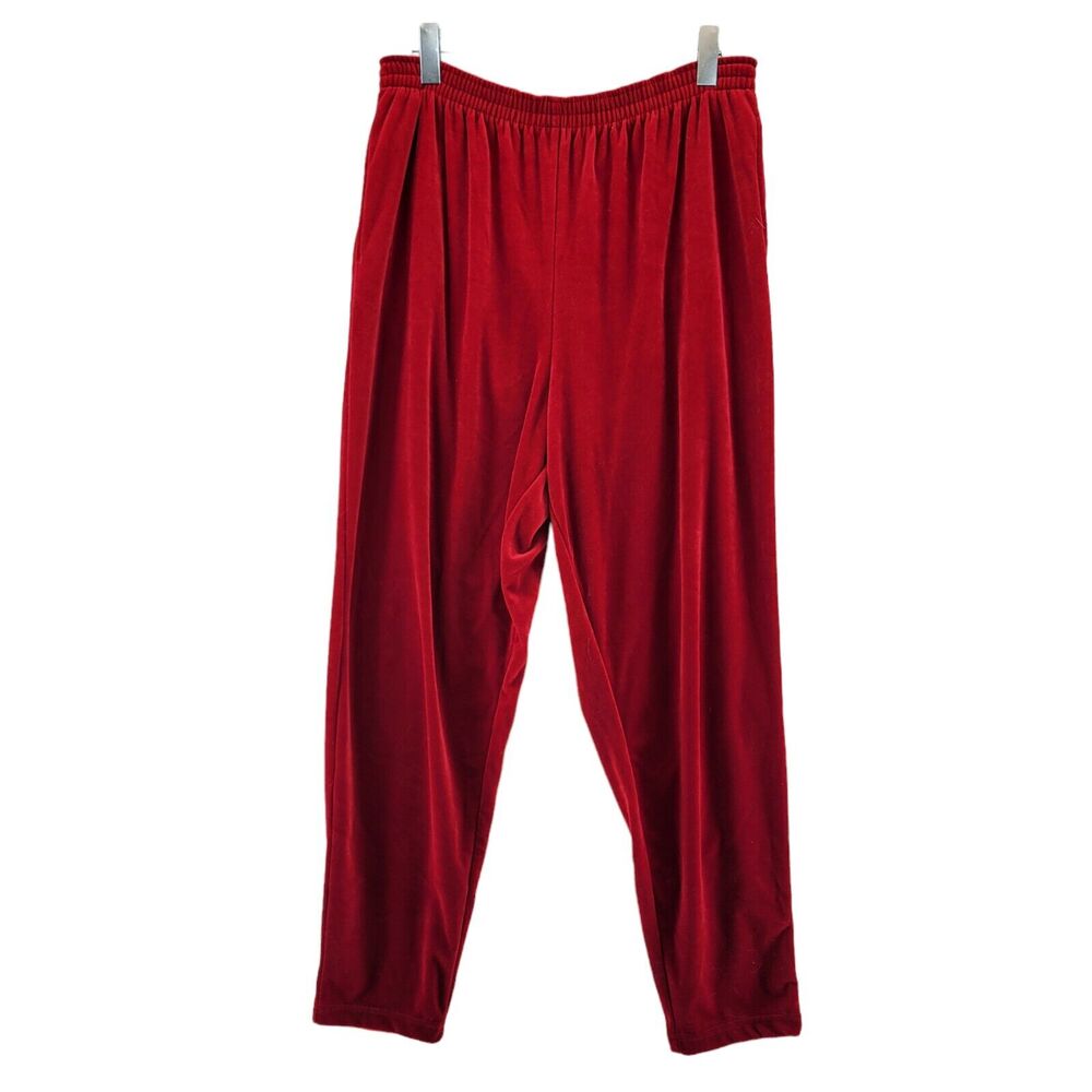 Diane Von Furstenberg Pants Size Large Bright Red Velour Stretchy Pull On